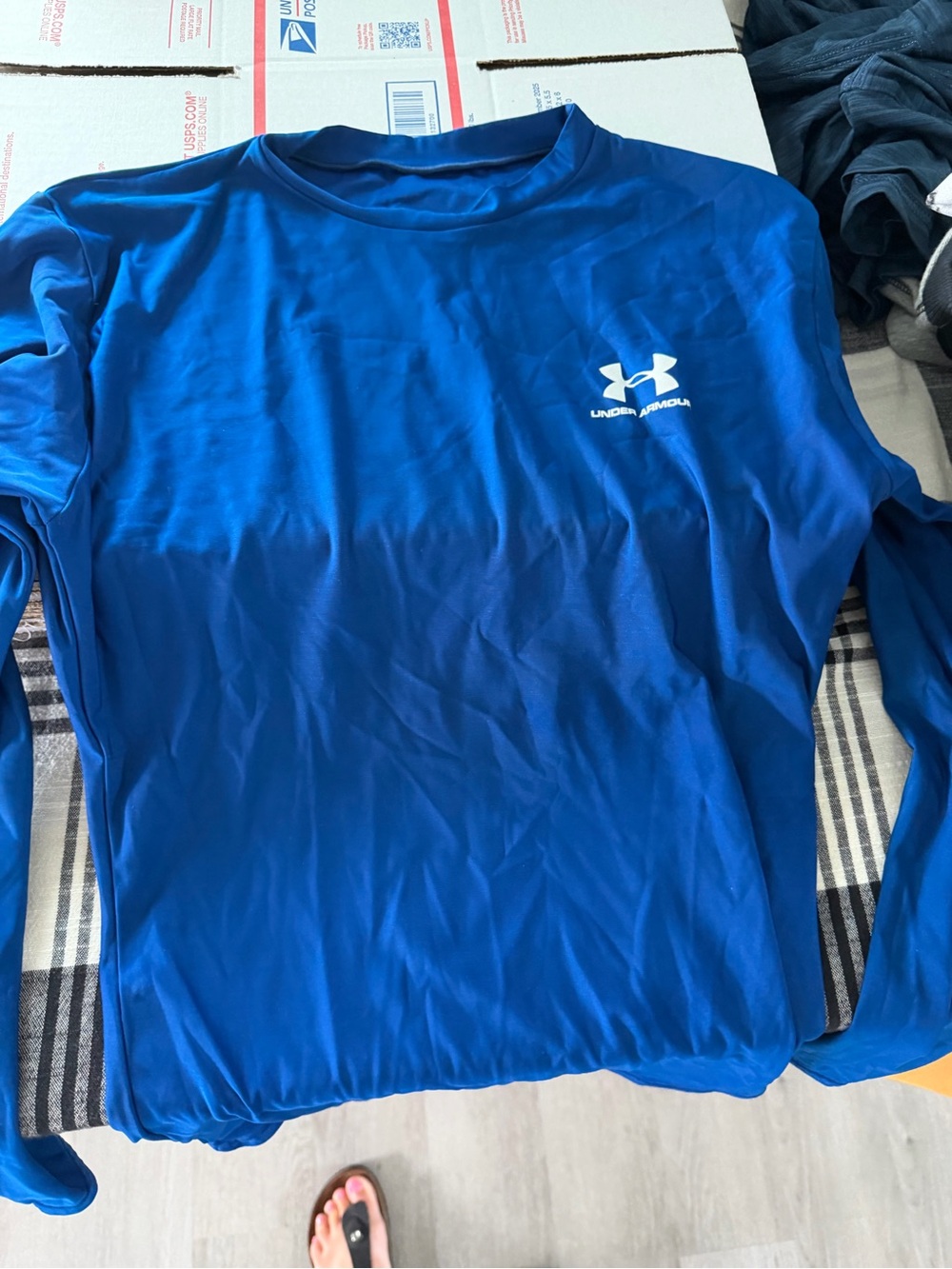 Under Armour Long Sleeve Tech Tee in Royal Blue with White Logo